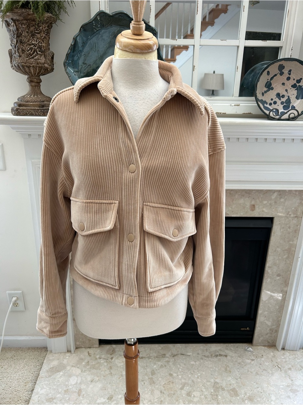 Elie Tahari Tan Soft Corduroy Cropped Jacket